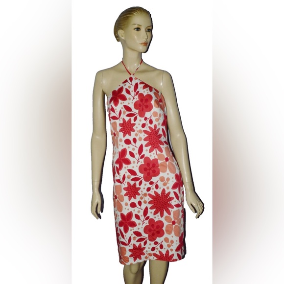 DAVID MEISTER NEW NWT SZ 8 M MEDIUM WHITE CORAL MINI HALTER SUMMER DRESS - Picture 1 of 9